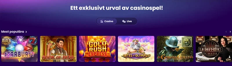 Spelutbudet på Flax Casino.