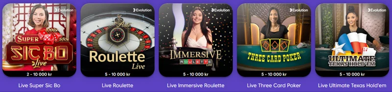 Live casino på Pop Casino.