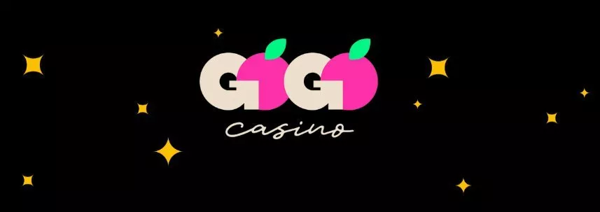På bilden ser vi GoGo Casinos logotyp samt gula stjärnor på en svart bakgrund.