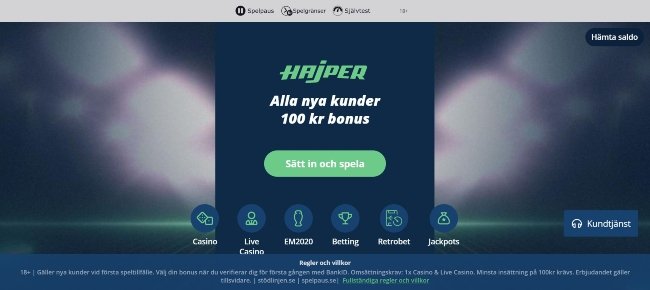 Hajper Casino svenskt nätcasino med BankID